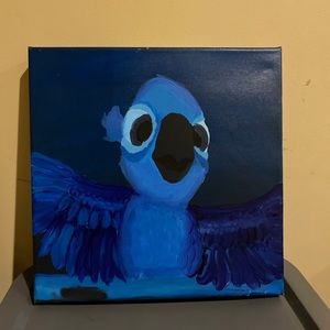 Acrylic 12x12 monochrome painting of baby Blu from “Rio”